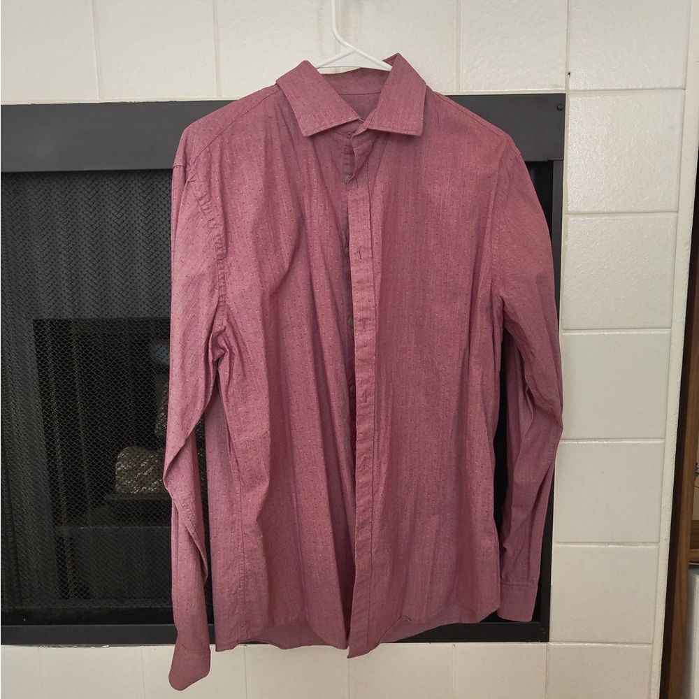 Men's Long Sleeve Red Button-Up Shirt